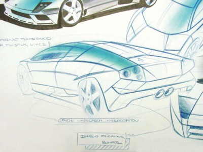Lamborghini Murcielago Sketch 2002 metal framed poster